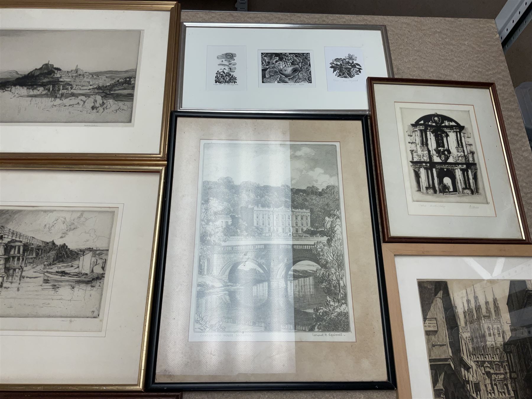 Collection of etchings, artists including Frank Short, Malcolm Osbourne, Anne Hayward (wood engravings), Leonard Russell Squirrell, Grainger Smith, Thomas Riley, Simon Bull, Douglas Ian Smart, Rembrandt (restrike), Kenneth Holmes, William Walcot, Henry Rushbury, etc (16)