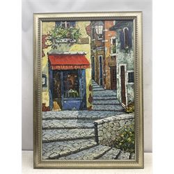 L Catherine (Continental 20th Century): Italian Cobbled Street, oil on canvas signed 90cm x 59cm 