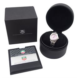 Tag Heuer Link ladies stainless steel quartz wristwatch, Ref. WJ131C-1, pink mother of pearl pink and diamond dial, boxed with papers