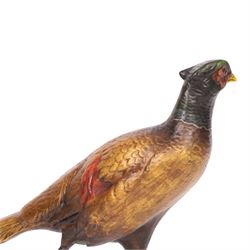Cold painted bronze figure, modelled as an art deco style pheasant, H16cm, L30cm