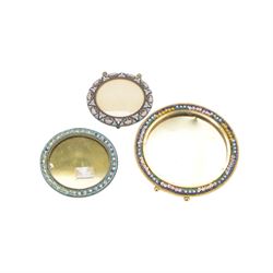 Six micro mosaic picture frames, all decorated with flowers with blue and green boarders 
