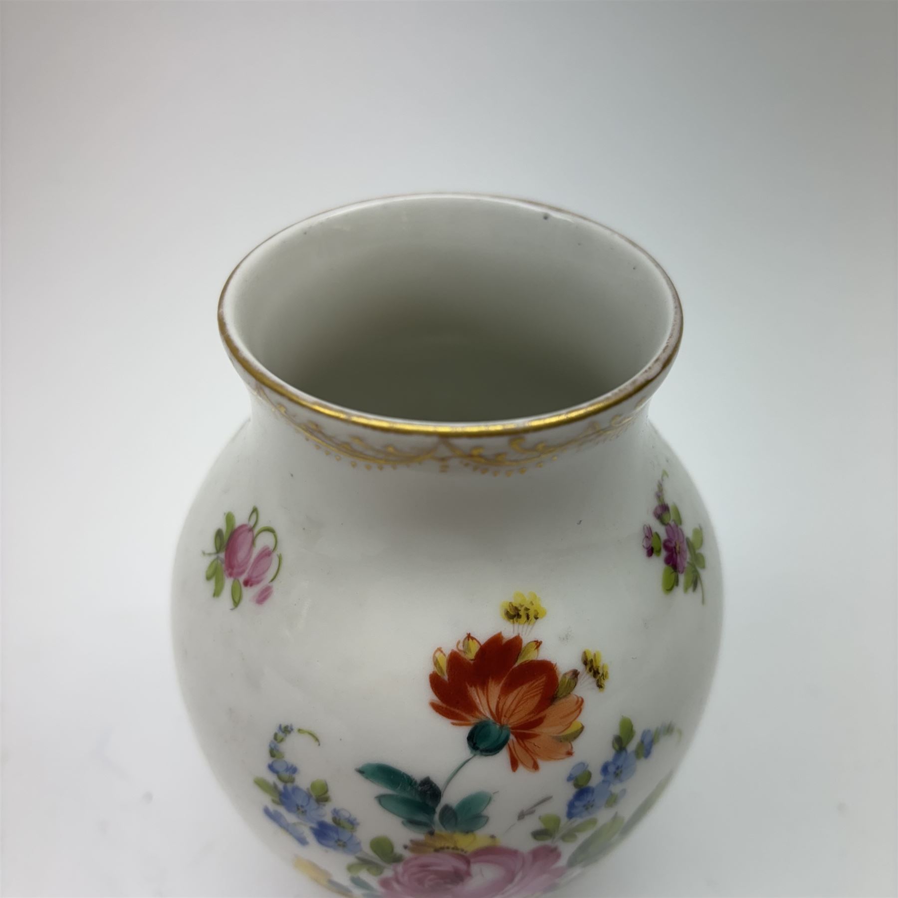 Limoges hand painted vase of baluster form with fluted rim, decorated with birds amongst flowering foliage, together with Camille Le Tallect twin handle vase and two others 