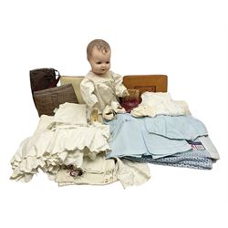 Armand Marseille doll with composite head, vintage handbags, Melissa compact mirror and vintage childs clothing