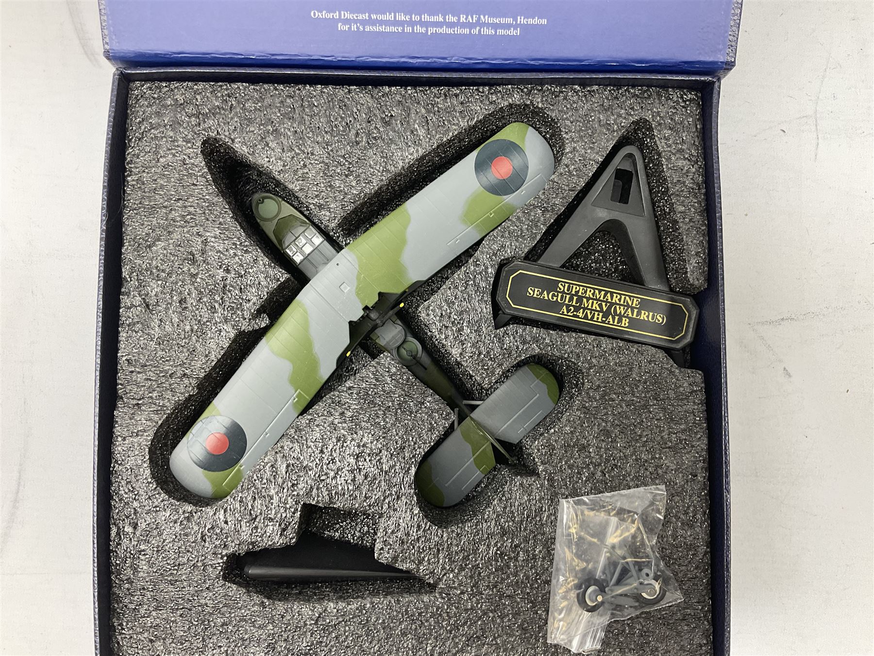 Corgi Aviation Archive - '70 Years of the Spitfire', AA33908 1:32 scale model of the Supermarine Type 300 prototype Spitfire, boxed; together with Oxford Diecast - 72SW001 1:72 scale model of a Supermarine Seagull MKV (Walrus), boxed (2)