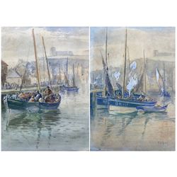 Thomas Calvering Alder (British c.1857-1931): Fishing Boats in Whitby Harbour, pair watercolours signed 30cm x 22cm (2)