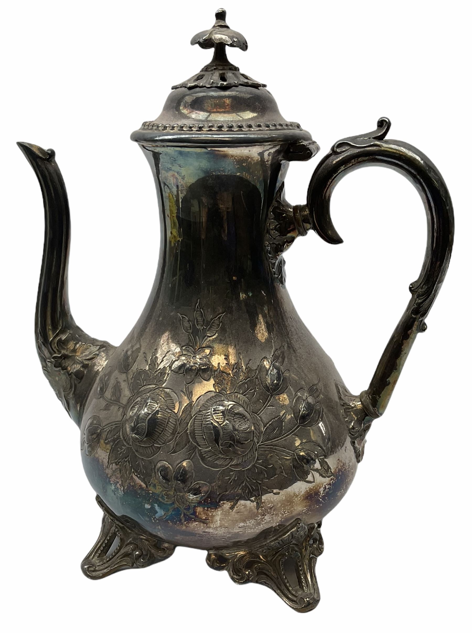 Two Georgian silver toddy ladles with baleen twist handles, (neither hallmarked), one with inset coin to bowl, together with a group of silver plate including cruet stand enclosing two glass bottles with stoppers, shaker and preserve pot with spoon, pair open salts with glass liners, etc. 