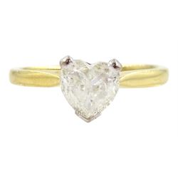 18ct gold single stone heart shaped diamond ring, hallmarked, diamond approx 0.65 carat