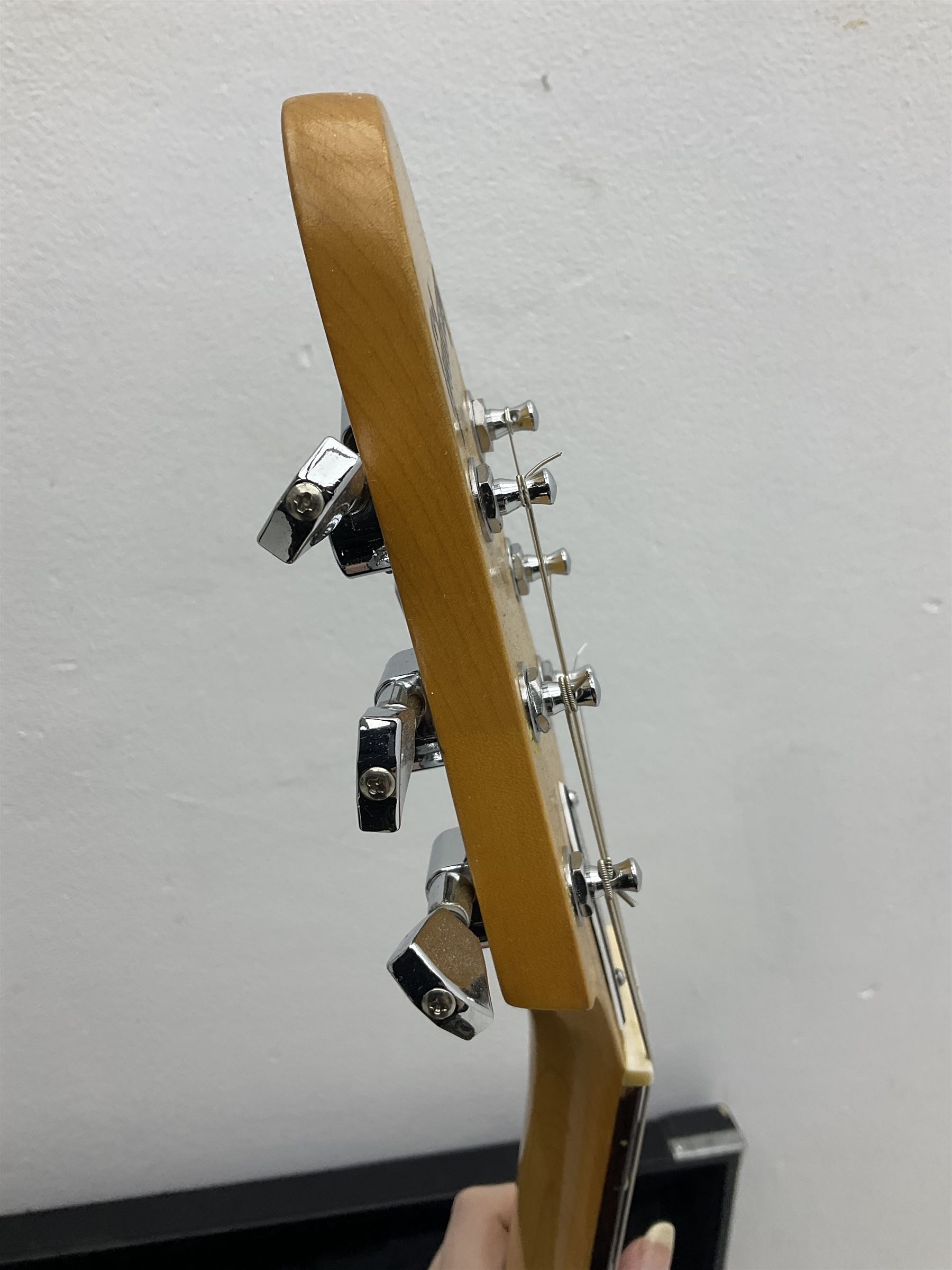 Gibson Marauder style six-string electric guitar with cherry coloured body, marked made in Japan L101cm; in locking hard carry case