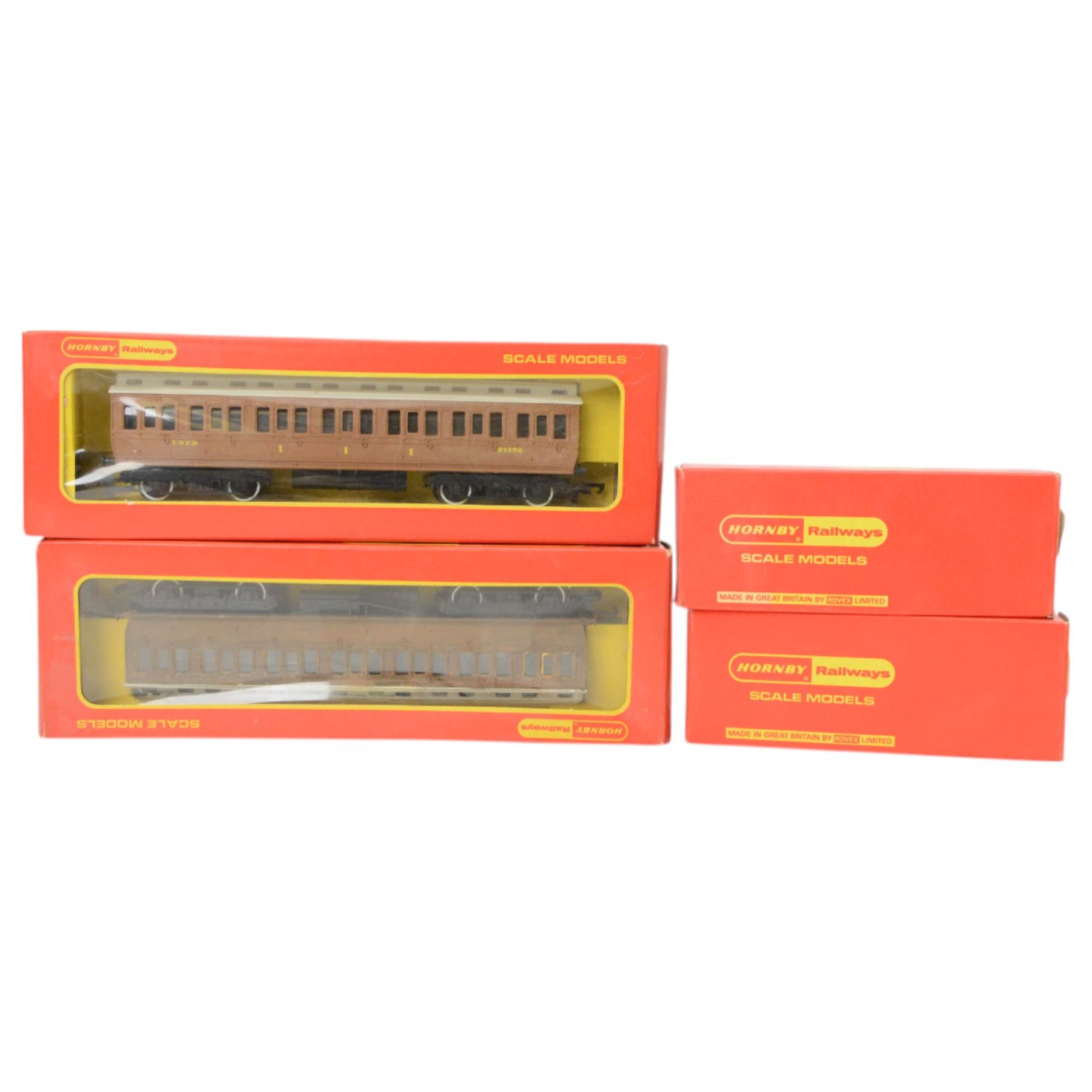 Hornby and Triang-Hornby 00 gauge rolling stock, comprising two R332 GWR Composite Coaches, R333 GWR Brake 3rd Coach, two R24 LNER Clerestory Coaches, R25 LNER Clerestory Brake Coach and ten wagons, all boxed