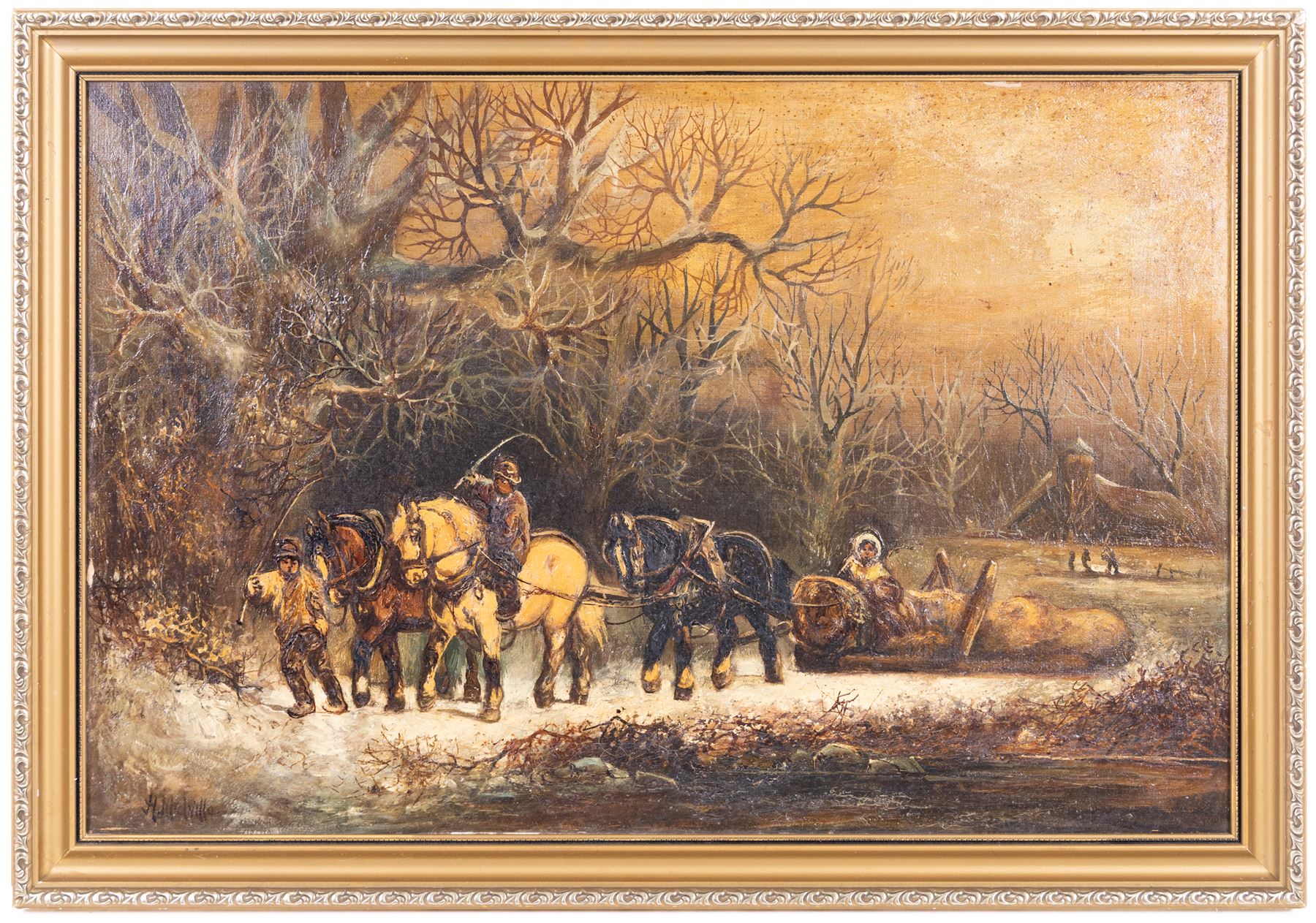 Harden Sidney Melville (British 1824-1894): The Logging Cart, oil on canvas signed 39cm x 60cm (2)