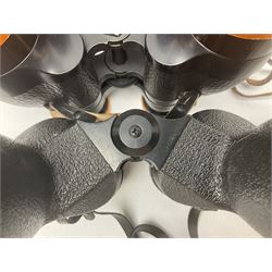 Ten cased pairs of binoculars, to include Ross London Steplux 7x50, Ross Solaross 16x60, Crescent zoom 7x- 12x50, Hilkinson 20x60,  Ross Stepnada 7x30,  Philo 10x50 etc