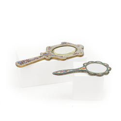 Venetian micro mosaic framed hand mirror, the bevelled oval plate surrounded by colourful ...