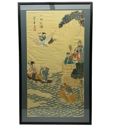 Chinese School (19th/20th century): Mythological Scene of the Eight Immortals, painting on silk signed and inscribed 88cm x 47cm 