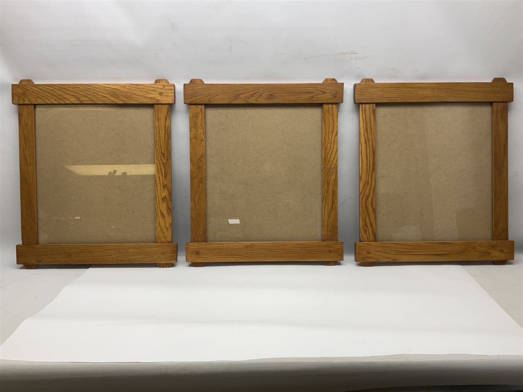 Six Arts and craft style oak frames, H62cm, L52cm 