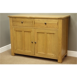  Willis & Gambier Solid light oak sideboard fitted with two drawers above two panel doors, W121cm, H88cm, D49cm  
