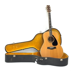 Rare Yamaha FG-1200J acoustic guitar, spruce top, solid Jacaranda back and sides, ebony fret board, mother-of-pearl bound top, three-piece back with abalone trim, in carrying case