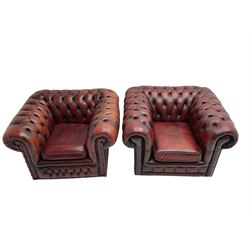 Pair chesterfield armchairs in oxblood leather 