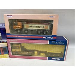 Corgi - nine lorries comprising CC13609 DAF CF Tipper Thomas Armstrong Holdings Ltd; CC12415 Volvo FH Globetrotter Bulk Tipper Hinchcliffe; CC11002 Thames Trader Luton Van Robson's of Carlisle; Hornby Car Transporter; and five Collector's Club Models; all boxed but three Club models in delivery packaging only (9)