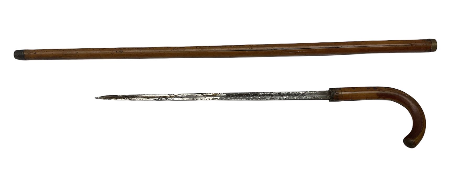 Late 19th/early 20th century sword stick/walking cane with 38cm fullered steel blade 85cm overall