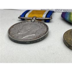 WWI pair of medals comprising British War Medal and Victory Medal awarded to 39357 Pte. T. Jeffinson Northumberland Fusiliers; both with ribbons (2)
