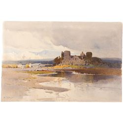 Arthur Tucker (British 1864-1929): 'Ben Nevis from Corpach' and 'Laugharne Castle - Carmarthenshire', two watercolours signed, one titled on the mount, the other titled verso, max 30.5cm x 46cm (2) (unframed)