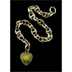 15ct gold anchor link bracelet, with 16ct gold heart charm, approx 17.5gm