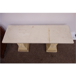  Garden seat, marble type seat on composite supports, L110cm,  D35cm,  H44cm   