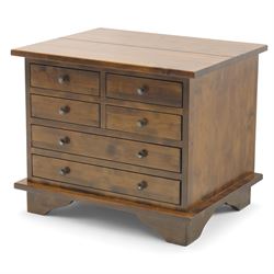Laura Ashley - 'Garrat Dark Chestnut' birch side table, four short drawers over two longdrawers, with distressed black metal pulls, on shaped bracket feet
