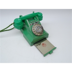  1940s/ 50s Green Bakelite G.P.O Telephone, model 328 F impressed mark 164 - 50, three buttons - bell on/ off and call exchange, drawer to front  