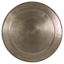 Large Eastern brass charger with floral and foliate engraved decoration, D70cm
