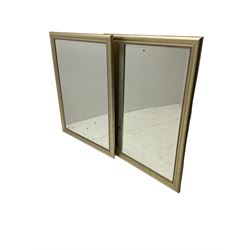 Pair large rectangular wall mirrors, moulded frames in silvered finish with beaded inner slip, bevelled plate