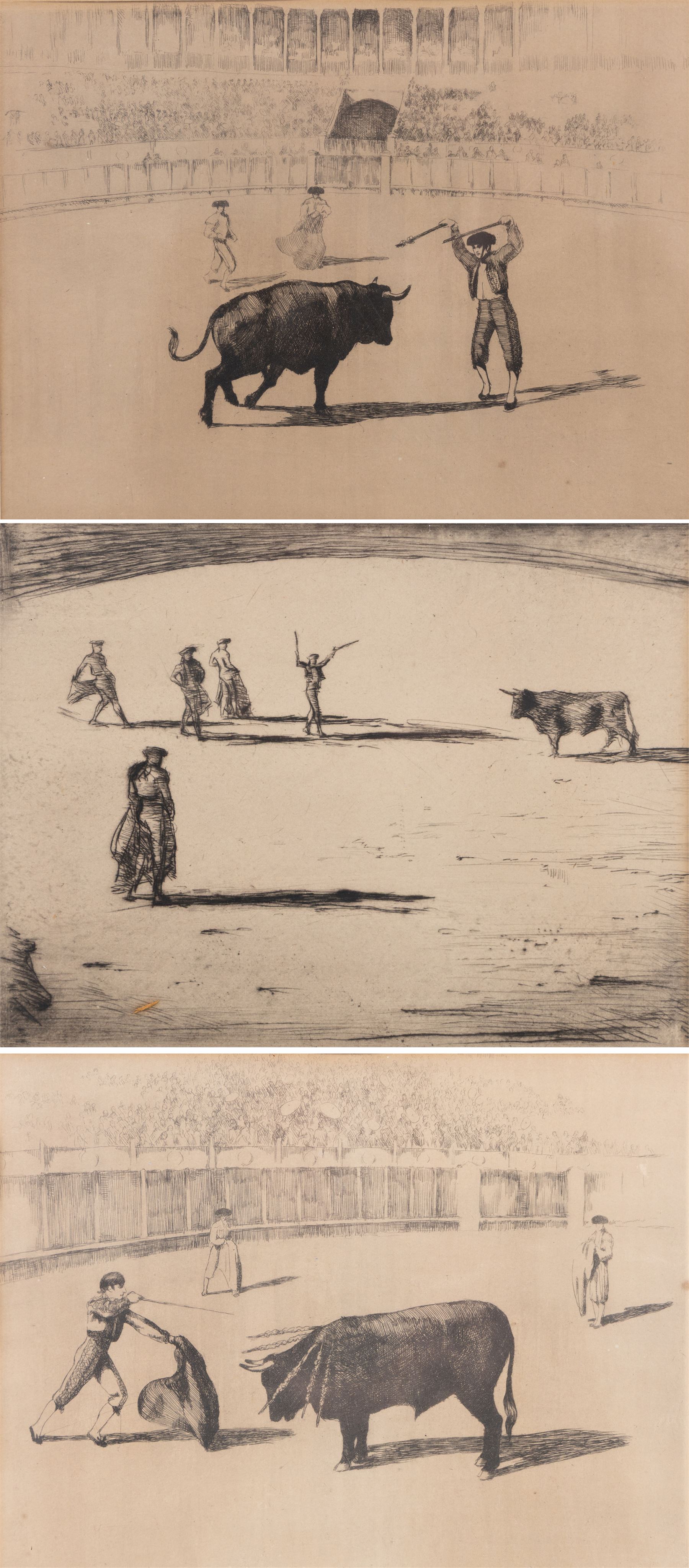 After Frederick Halpern (Austrian/Australian 1909-?): La Tauromaquia or Bullfighting, set of three etchings signed in pencil, 19cm x 24cm (3)