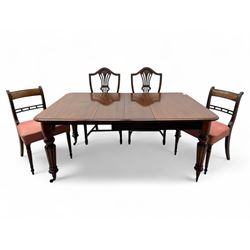 
Late Victorian mahogany extending dining table and four chairs, rectangular top with rou...