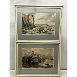 Jim Jameson (Yorkshire 20th century): 'South Beach' and 'Blue Boat - Scarborough Harbour', pair watercolours signed and dated '77, titled verso with artist's address label 34cm x 53cm (2)