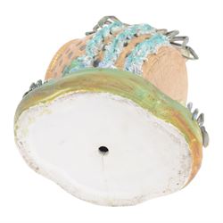 20th century Palissy style basket, modelled as a lobster pot, with crab, H26cm