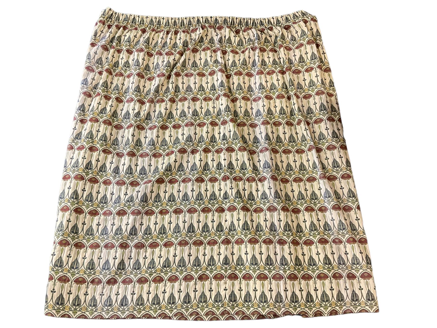 Two pairs of lined curtains in Mackintosh fabric, with pencil pleated headers,  first pair width at headers - 177cm, drop - 265cm, second pair width - 170cm, drop - 210cm