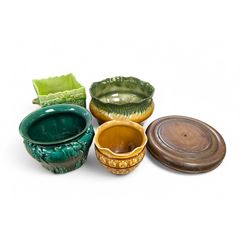 Four jardinières/planters, including Wardle example, together with a hardwood stand, large...