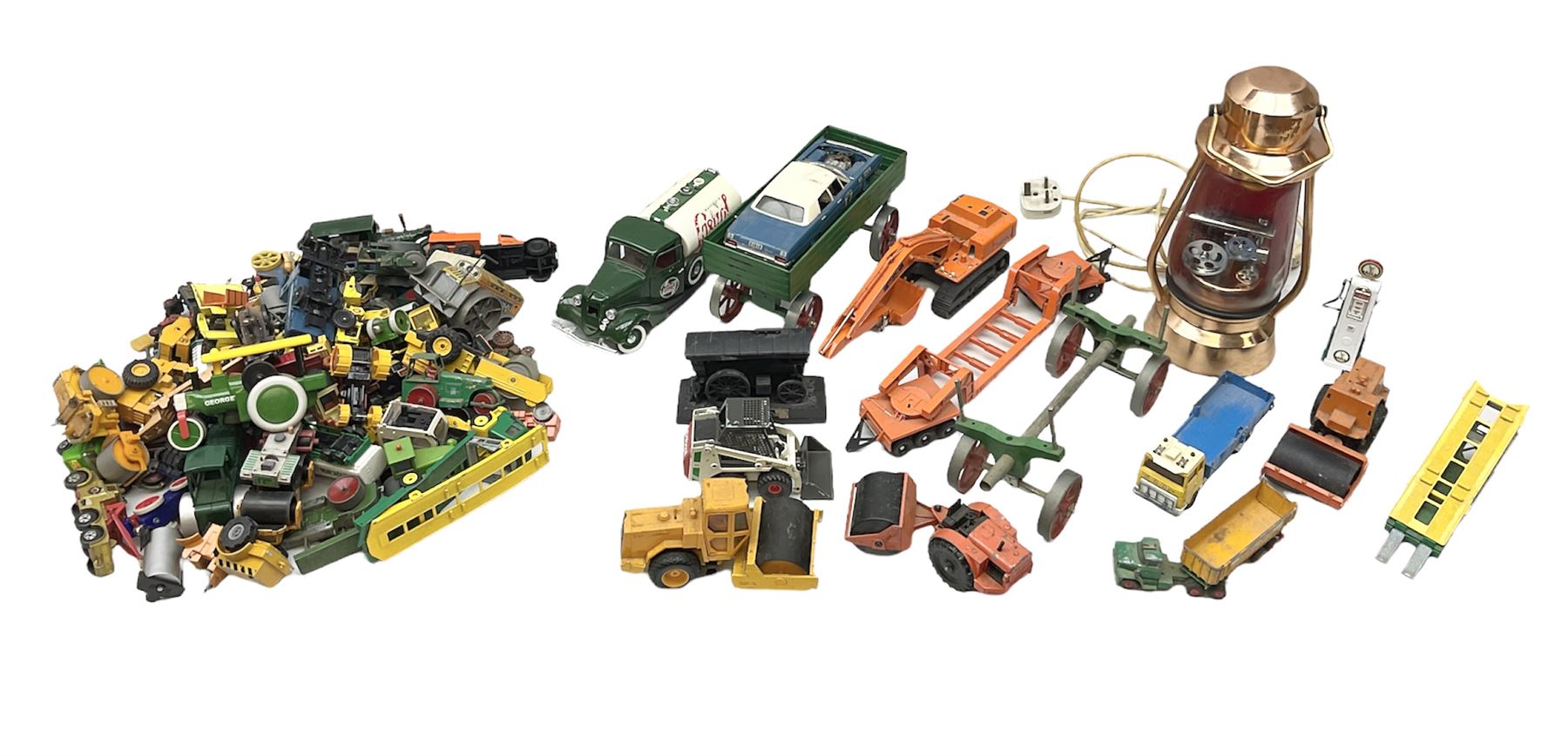 Collection of diecast models and other toy vehicles, to include Majorett 82 Performant, Solido Castrol truck, Corgi truck, Matchbox lorry etc, in two boxes