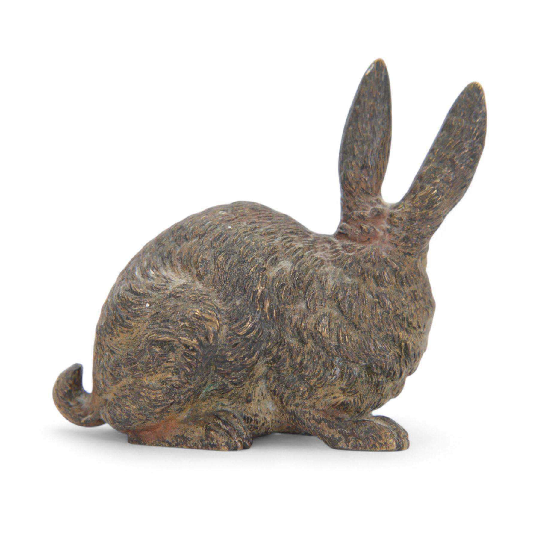 In the manner of Franz Bergman, seated hare, late 19th/early 20th century Austrian cold painted bronze, with indistinct impressed mark beneath, H8cm L9.5cm