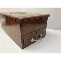Vintage wooden cash till and a CJ Plucknett bench grinder