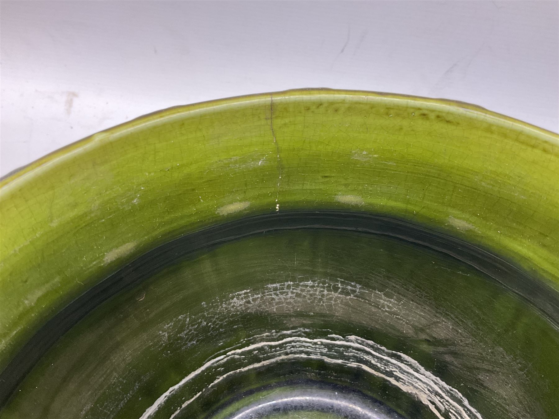 Three jardinières comprising West German Gerz example decorated in relief, Doulton Slaters example with frilled everted rim and a majolica example, and a further two Arthur Wood majolica jugs (5)