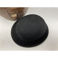 Bowler hat in leather hat box W36cm