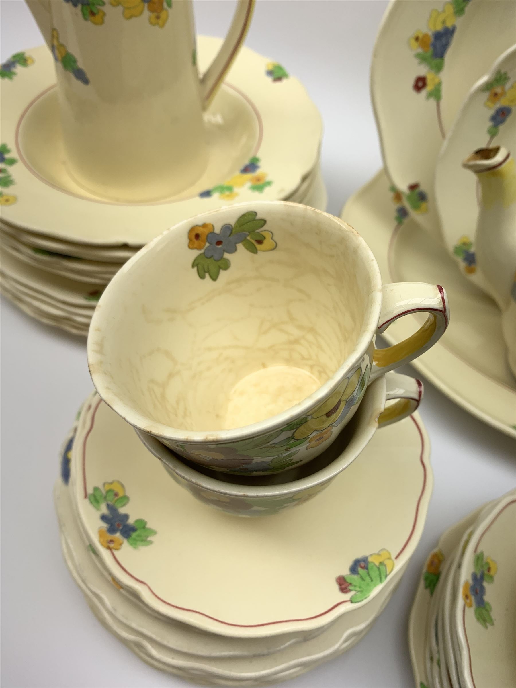 Royal Doulton Minden pattern dinner and tea wares, number D5334, together with a selection of silver plated flatware, most marked for Walker & Hall. 