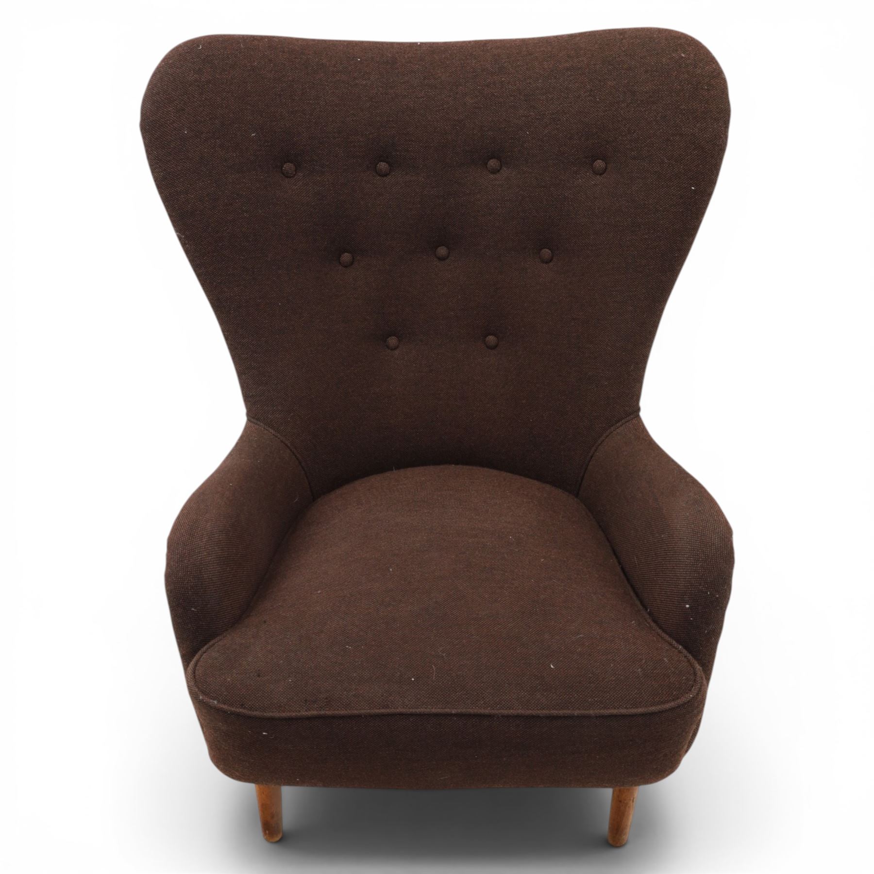 Ernest Race (British 1913-1964) - mid-20th century DA1 high-back wingback armchair upholstered in deep purple fabric