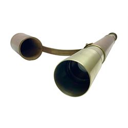  W Ottway & Co Ltd Ealing London single-draw telescope pattern 373, dated 1941 with broad arrow mark; sliding lens shroud and leather covered body with captive lens cover, serial no.2669, L60cm fully extended