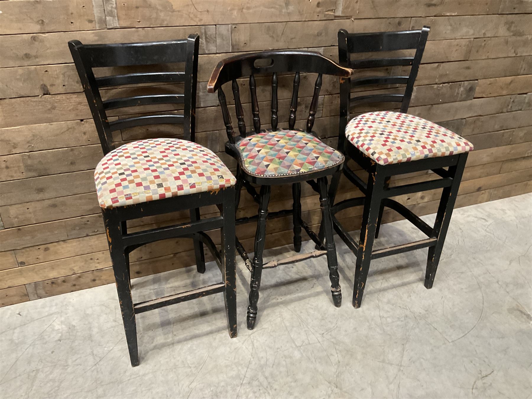 Seven chrome framed tall ball stools with upholstered seat and three other tall stools (10)