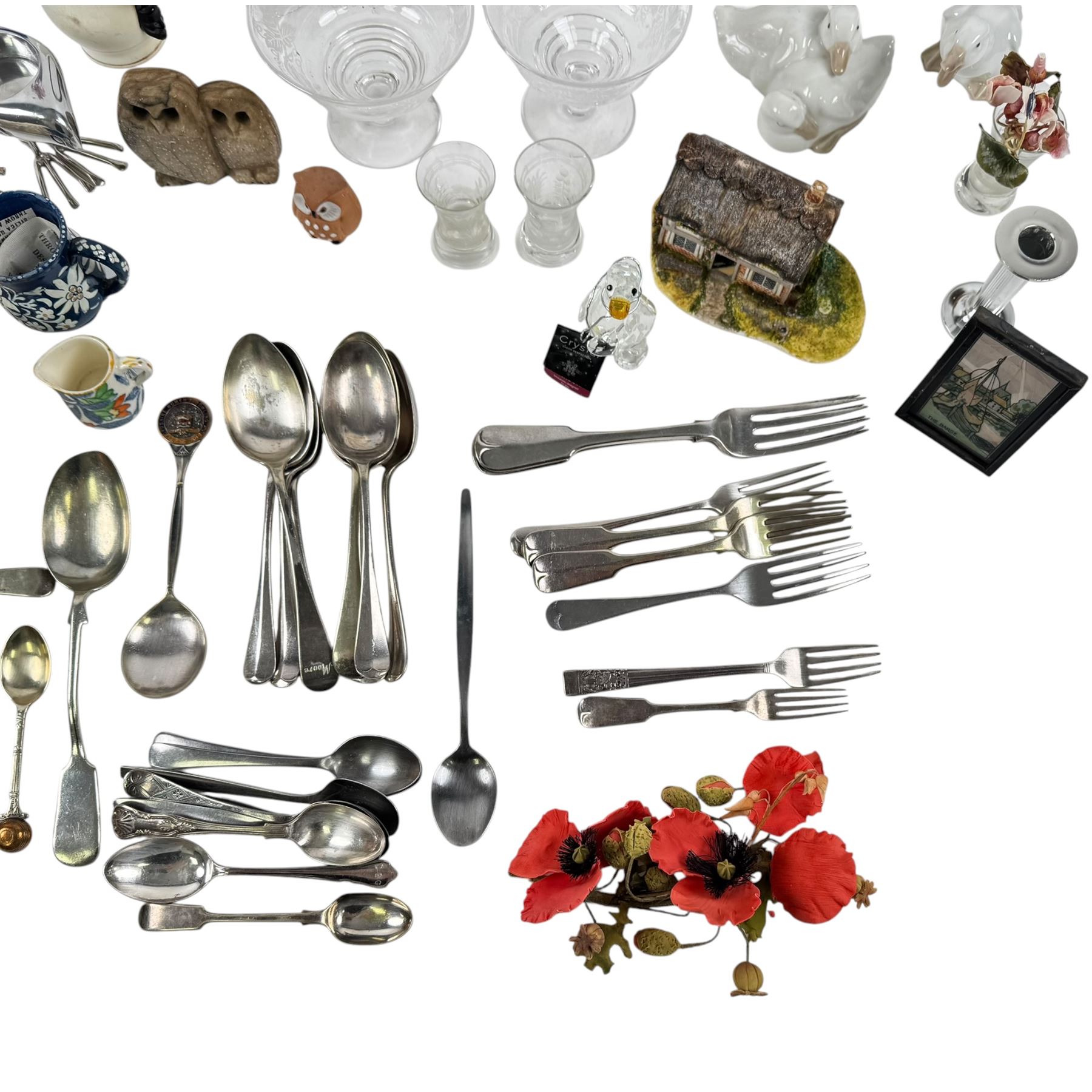 Lladro angel figure, together with a butterfly wing picture, silver plate cutlery etc  
