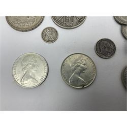 William IIII 1836 fourpence coin, Queen Victoria 1890 double florin, King Edward VII 1904 sixpence, approximately 370 grams of Great British pre 1947 silver coins including King George V 1935 crown and two Queen Elizabeth II Australia 1966 silver fifty cent coins 