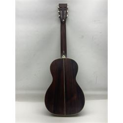 Indonesian crafted re-issue of an early Washburn Parlour guitar, model P314KK, bearing 125 years celebration label dated 2008; serial no.01120400171; L95cm; in Washburn case