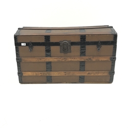 Early 20th century wood and metal bound dome top travelling trunk, L92cm, D48cm